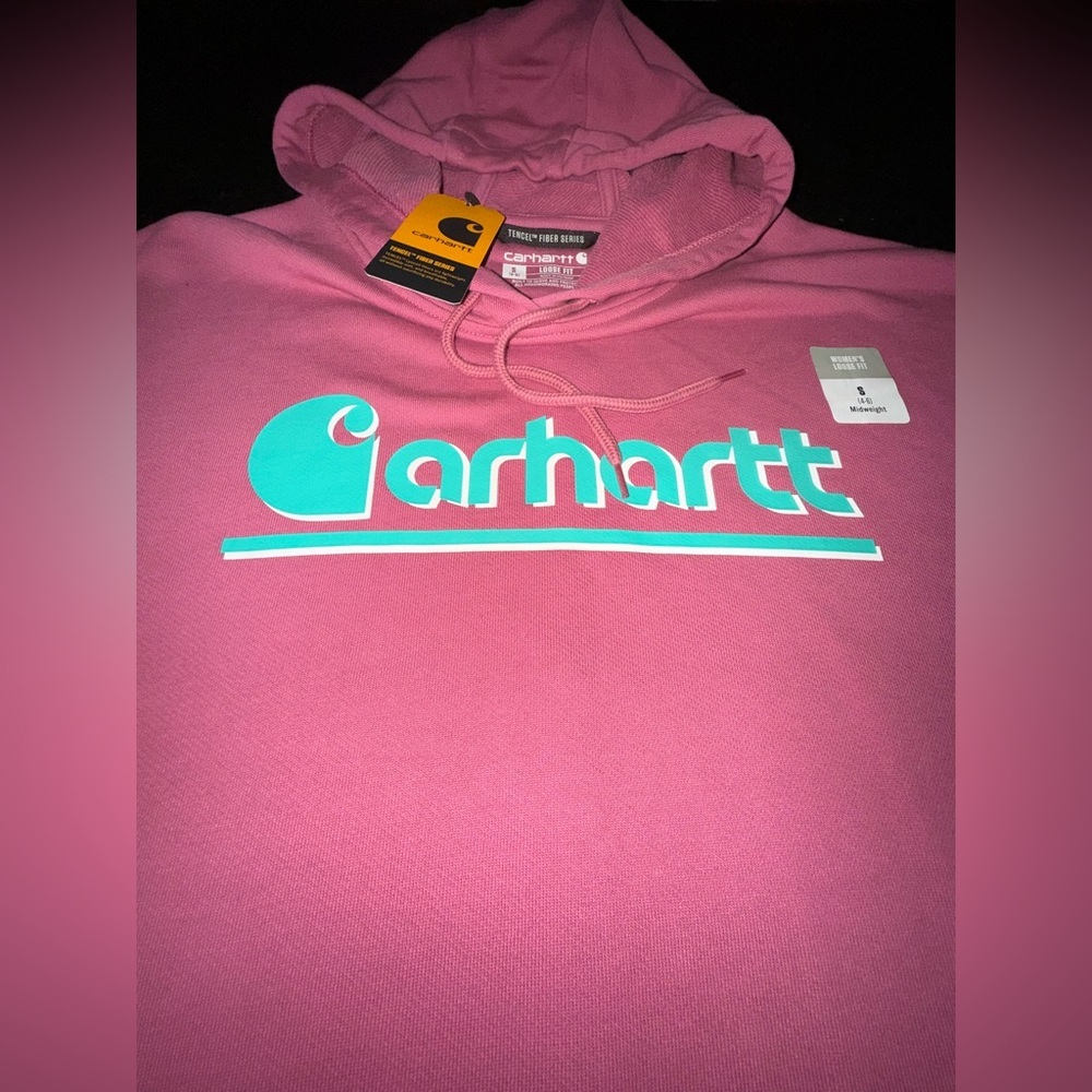 NEW CARHARTT PINK TENCEL™ FIBER SERIES LOOSE FIT GRAPHIC SOFT HOODIE SZ SMALL - Picture 6 of 14